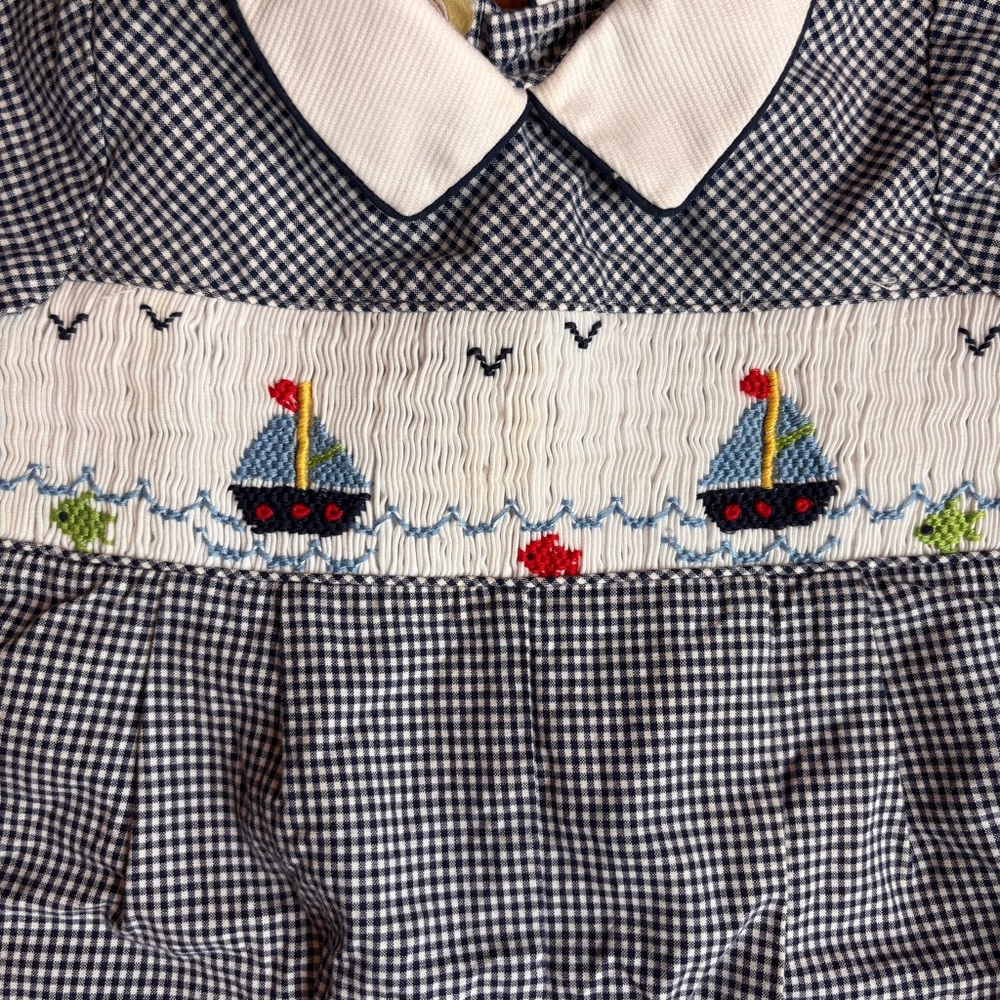 Set of Three Beautiful Baby Rompers with Embroidered Designs and Smocking - Picture 4 of 11